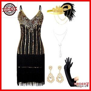 Sequin Fringe Flapper Dress 1920s Gatsby Cocktail Party Prom